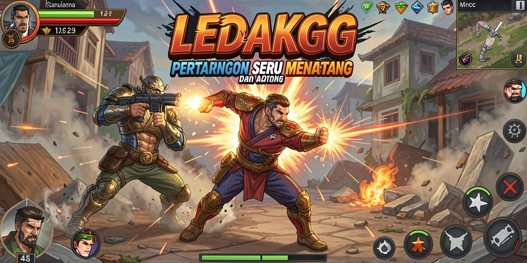Gameplay seru LEDAKGG dengan aksi pertarungan yang mendebarkan.