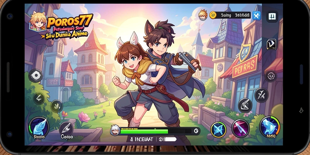 Tampilan gameplay POROS77 yang menampilkan aksi karakter anime.