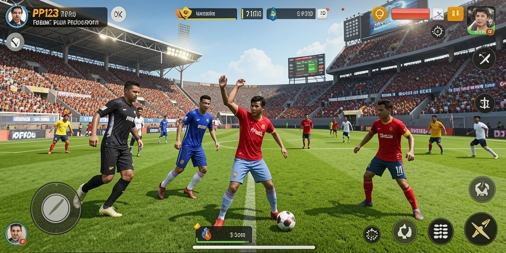 Screenshot utama PP123 menampilkan aksi mendebarkan dalam gameplay olahraga.