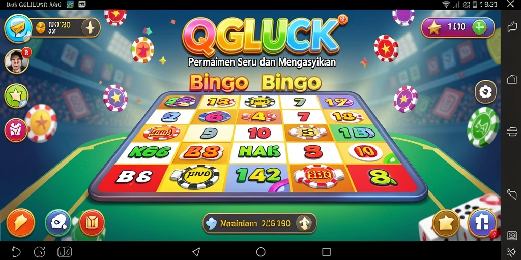 Screenshot utama QGLUCK menunjukkan gameplay Bingo yang seru dan interaktif.