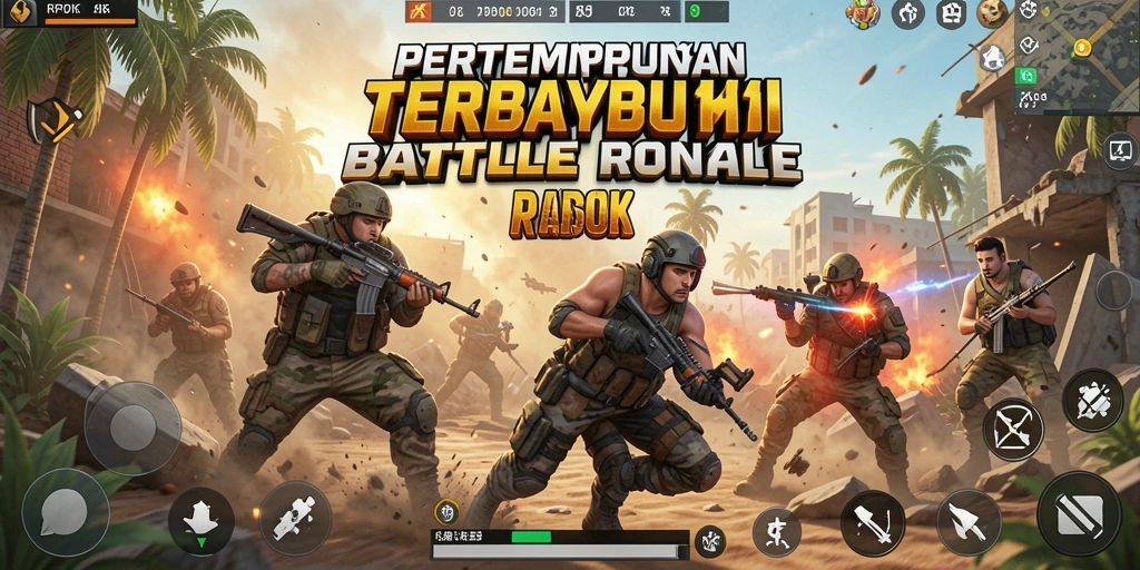 Screenshot RPOK menampilkan aksi pertempuran seru dalam game Battle Royale.
